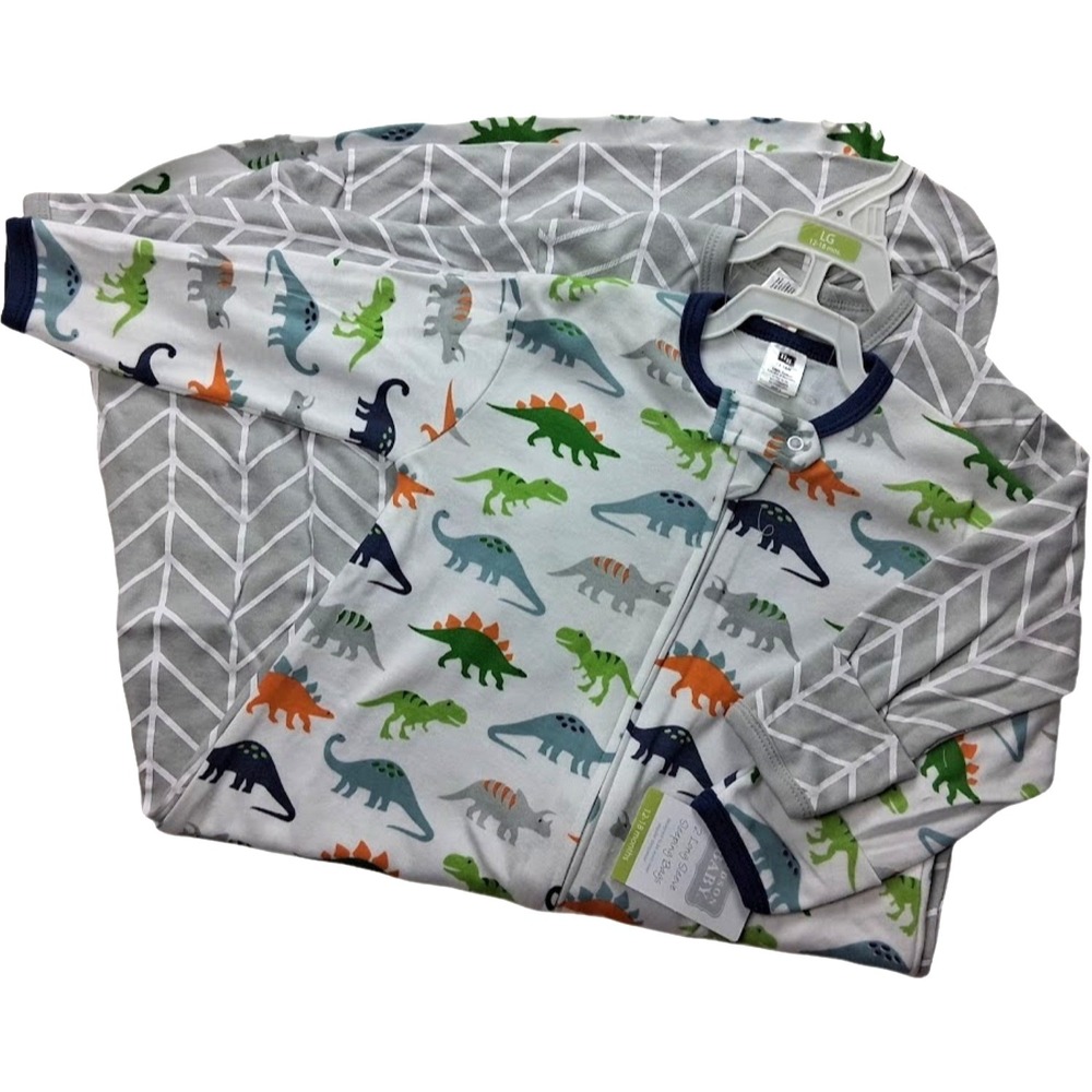 Hudson Baby 2 Sleeping Bags 12 18 Mos Dinosaur Gray White Cotton Long Sleeve NWT